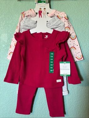 Koala Kids Toddler 4 Piece Set in Deep Pink & Rainbow, 18 mos - NWT